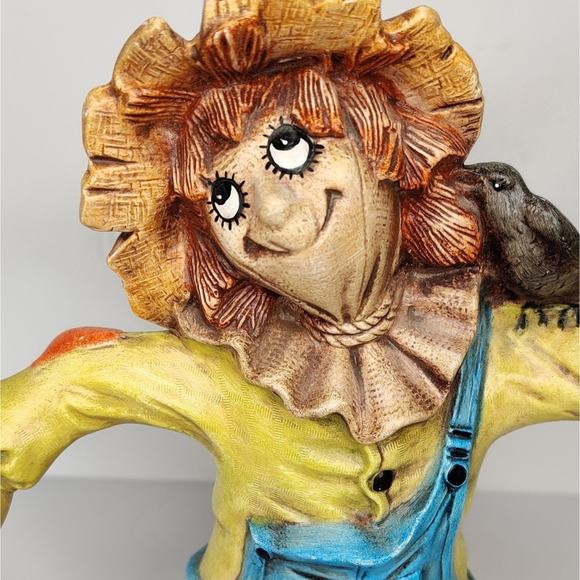 Byron Molds Vintage Patchwork Scarecrow Light Up Ceramic Pumpkin Jack-o'-lantern - Picture 4 of 16